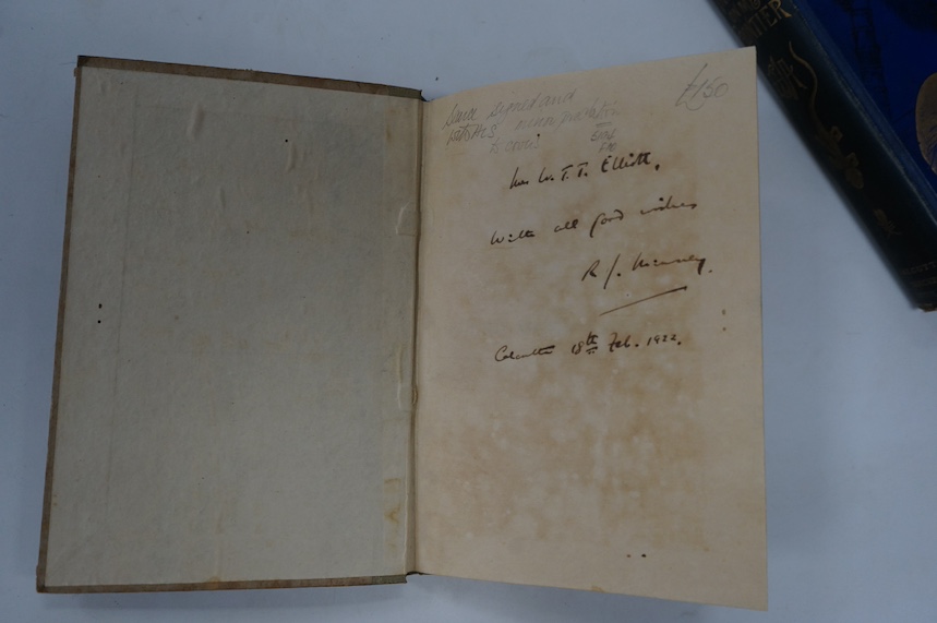 Minney, Rubeigh James - Round About Calcutta, first edition, Humphrey Milford, OUP, 1922, with presentation inscription and letter from the author; Aitken, Edward Hamilton - The Tribes On My Frontier, 3rd ed, 1887 (2)